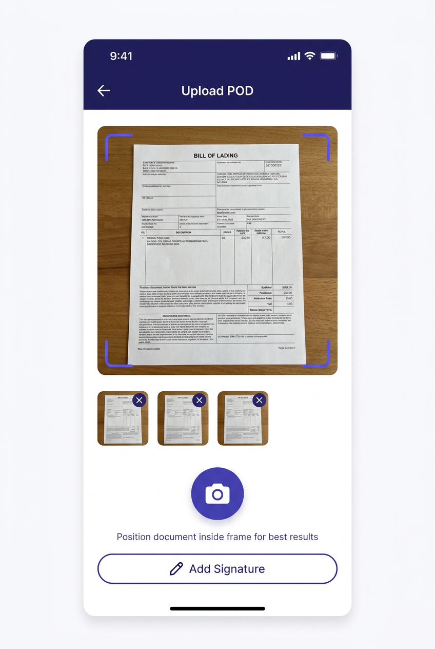 POD upload mobile screen